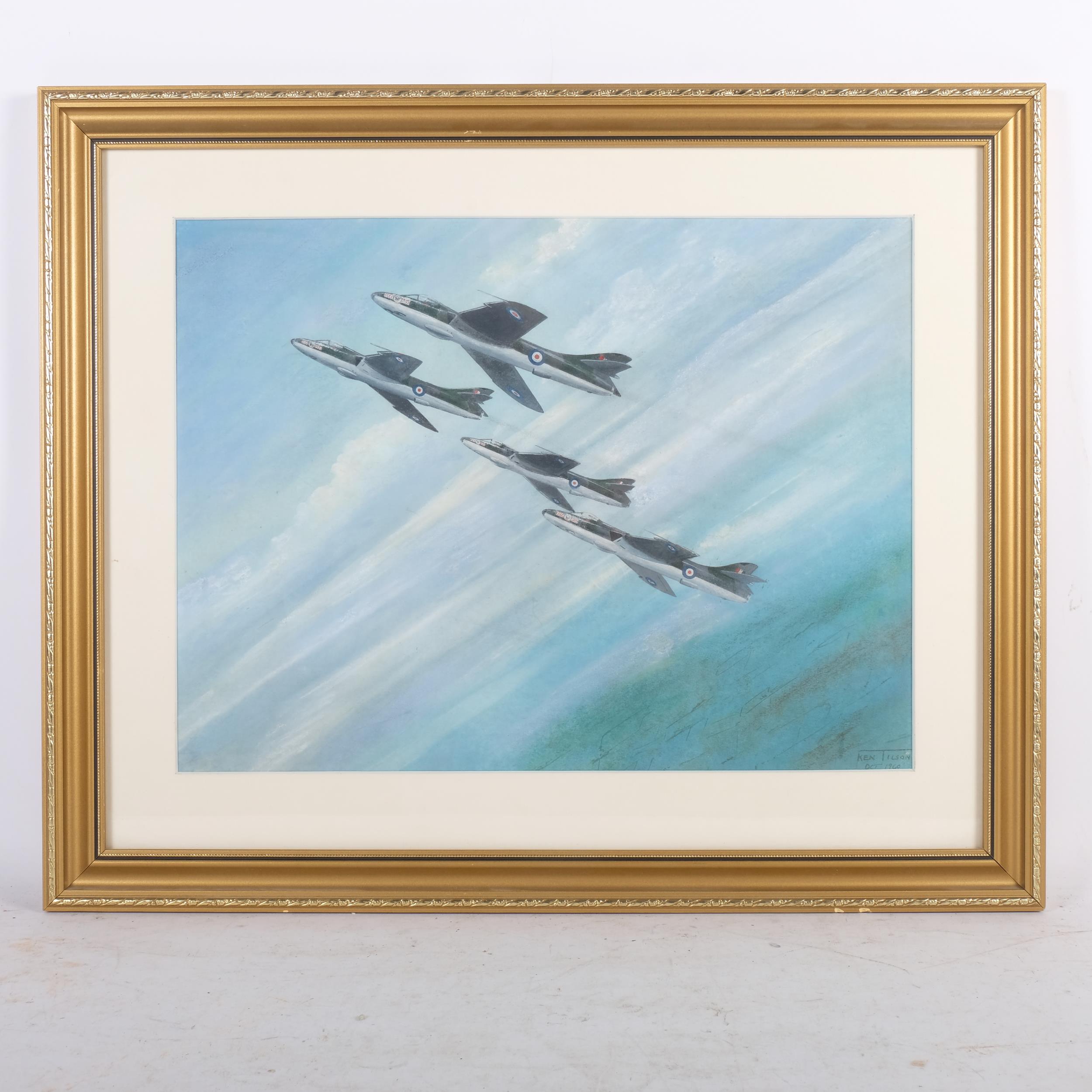 Watercolour, Westland Wyvern 4 approaching HMS Eagle, framed, 40cm x 68cm overall, Ken Tilson, study - Image 2 of 2