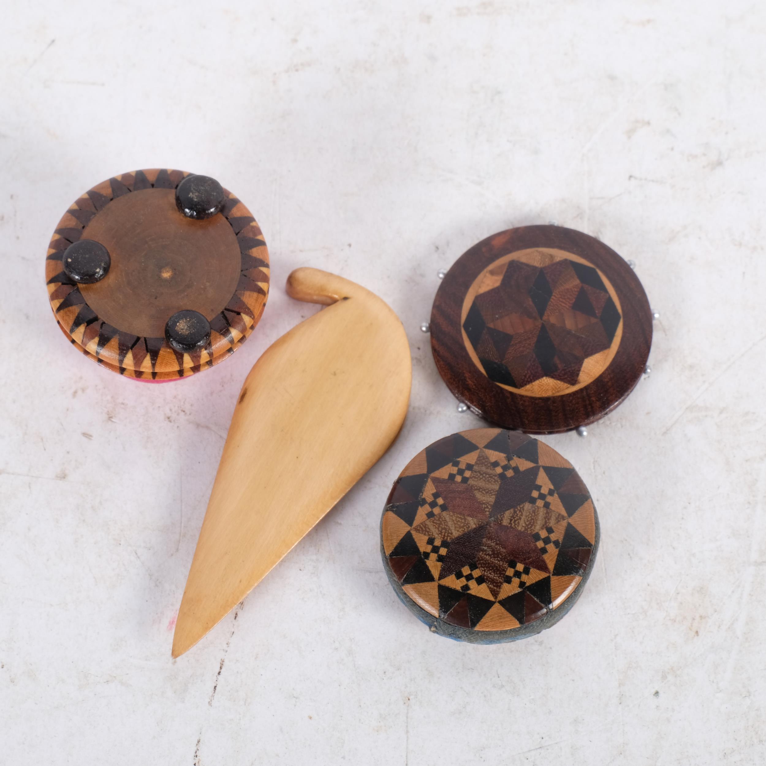 A group of Tunbridge Ware decorated items, including 2 circular pin cushions, bookmark, and - Image 2 of 2