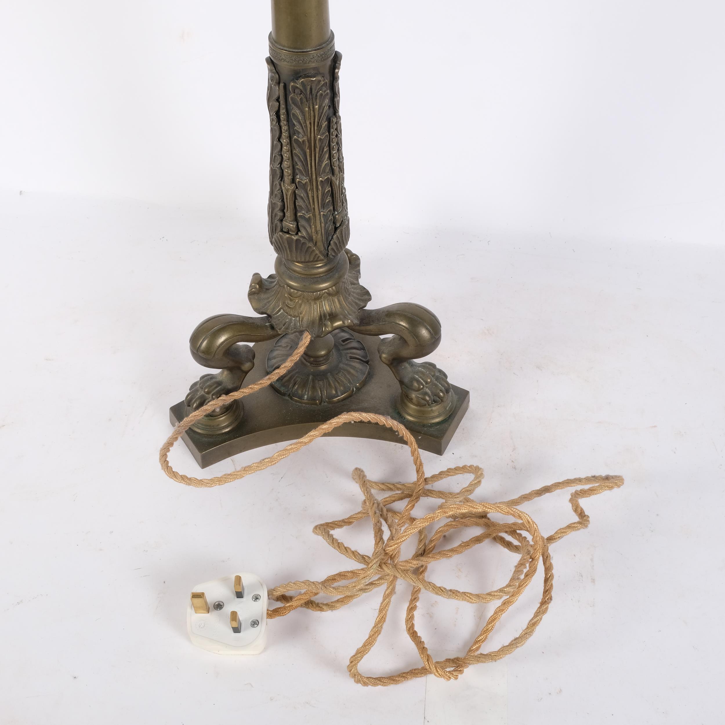 A heavy cast-brass table lamp, on 3 paw feet and triform base, height not including fitting 50cm - Image 2 of 2