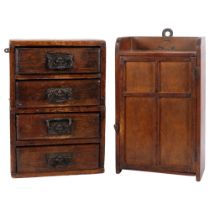 An Antique pine 4-drawer table-top chest, and an Arts and Crafts stained pine table-top cabinet with
