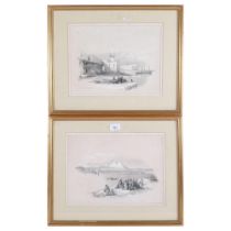 David Roberts, a pair of 19th century lithographs, quay at Suez and Pyramids of Gezeeh from the