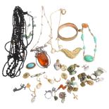 A group of various costume jewellery, including an Art Nouveau design pendant and plated chain