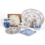A quantity of various 18th century and Antique ceramics, including a large Copeland Spode meat