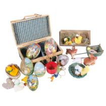 A mid-century German papier mache Easter egg set, and associated Easter and other decoration,