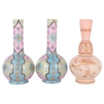A pair of Harrach Bohemian hand painted Moroccan Ware glass vases, circa 1880, and a Thomas Webb