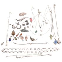 A collection of various silver and other costume jewellery
