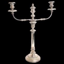 An impressive Victorian silver plate on copper 3-branch table candelabra, with acanthus leaf