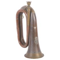 A copper and brass bugle, by Dan Godfrey & Sons, H26.5cm