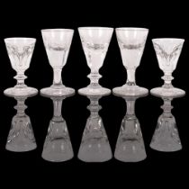 6 cut-glass toasting glasses, tallest 10cm