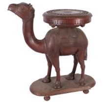 Unusual carved wood camel figure stand, resting on 4 feet, H59cm