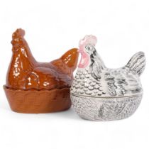 Vintage Price's speckled hen egg container, and a similar brown hen figure egg container