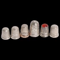 A group of 6 various silver thimbles, including a Silver Jubilee example
