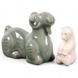 A Chinese celadon study of a goat, and a Japanese polar bear netsuke (2)