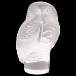 A Lalique glass owl, H9cm, etched Lalique France to the underside