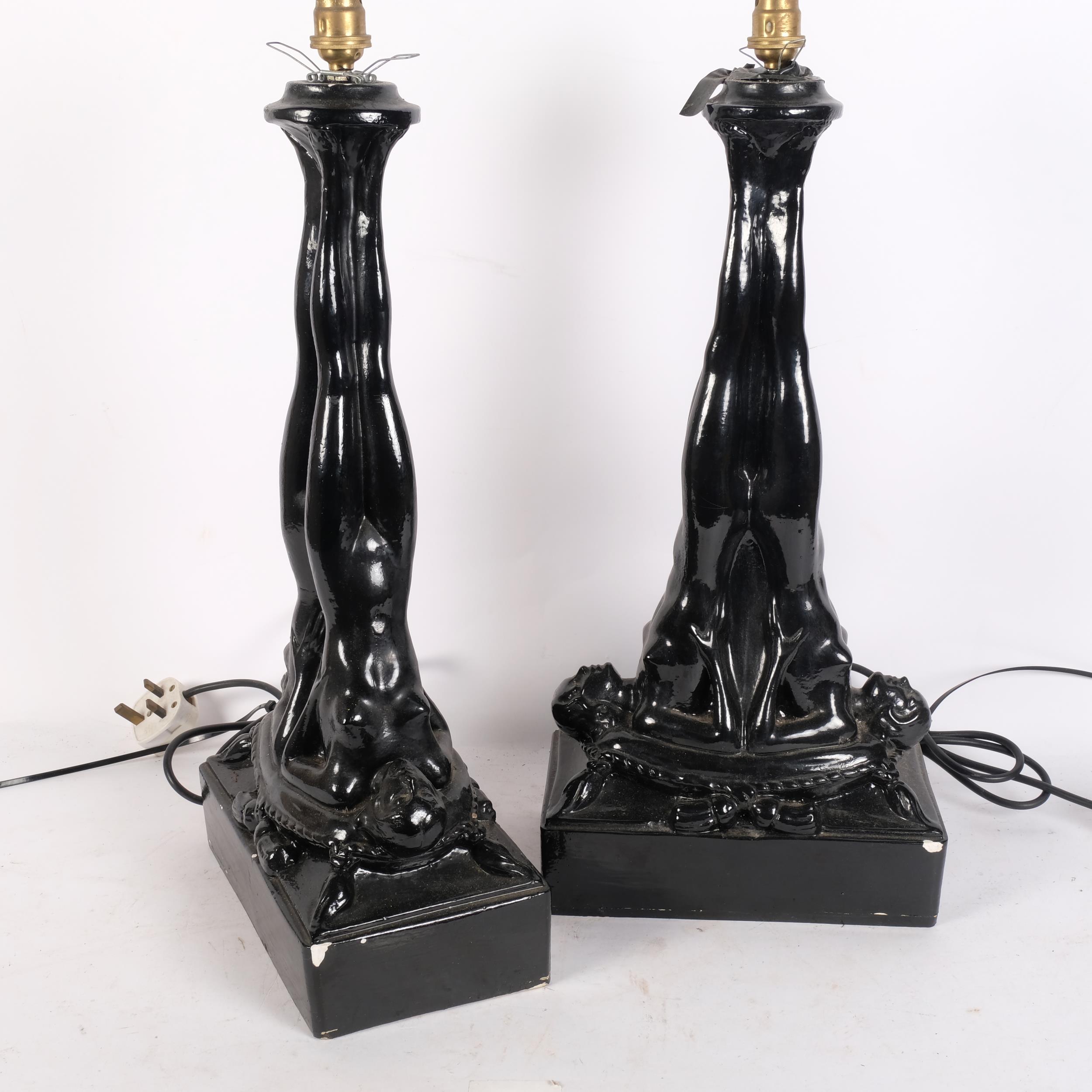 A pair of painted plaster French Art Deco style table lamps, in the form of 2 sculptural female - Image 2 of 2