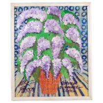 Royston Du Maurier Lebek, oil on canvas, still life study, vase of lilacs, 58cm x 48cm overall,