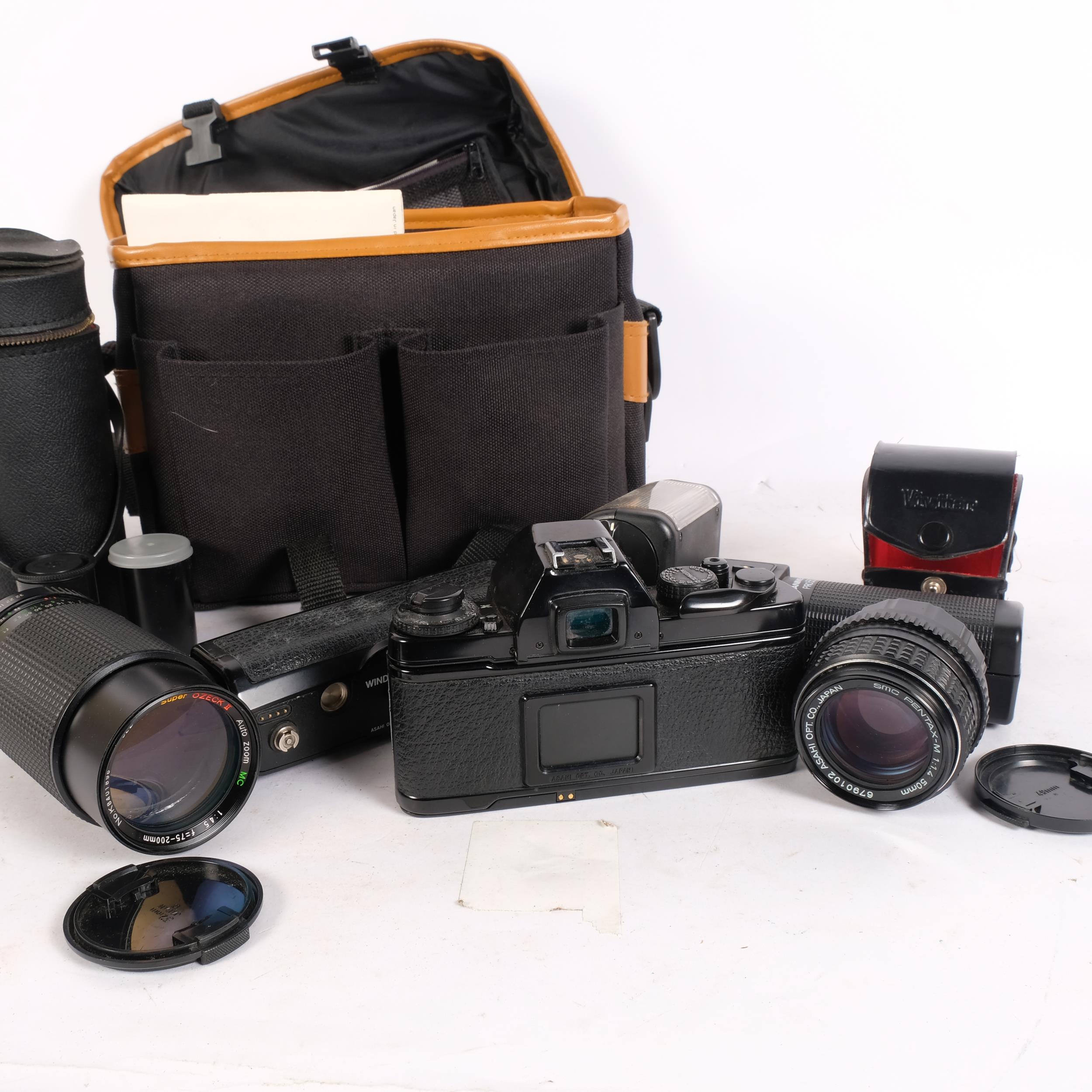 A Pentax LX 35mm SLR film camera, with an associated Pentax-M 1:1.4 50mm lens, associated flash - Image 2 of 2