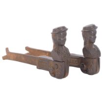 A pair of Antique cast-iron window/shutter locks, with figural hinge and impressed NYC, 18cm
