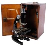 C BAKER LONDON - an early 20th century student's microscope, no. 30348, cased