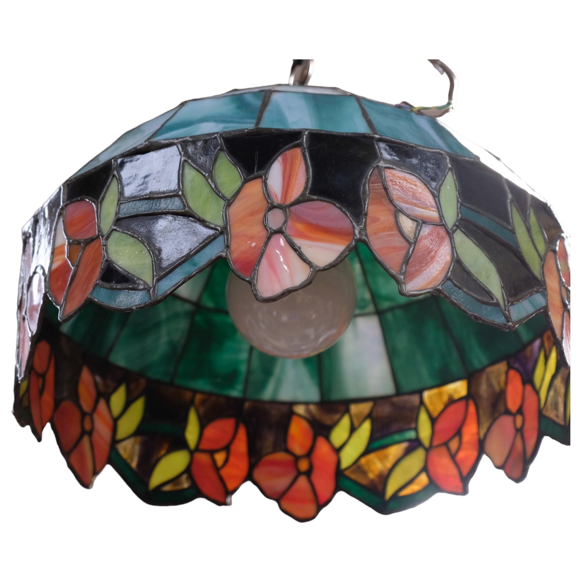 A leadlight Tiffany style ceiling light shade, with floral frieze, diameter 38cm - Image 2 of 2