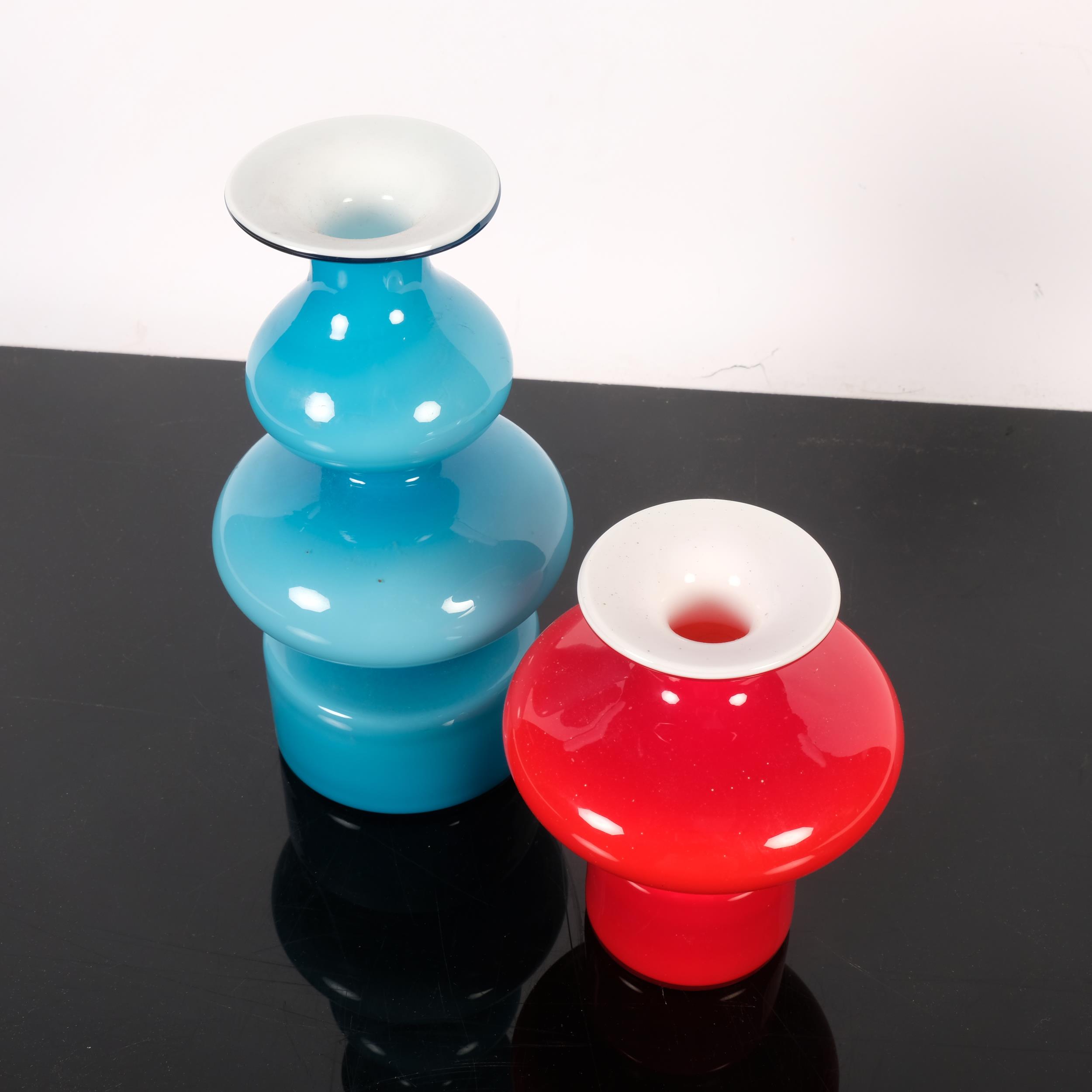 Blue cased glass vase, H23cm, and a similar smaller red vase - Image 2 of 2