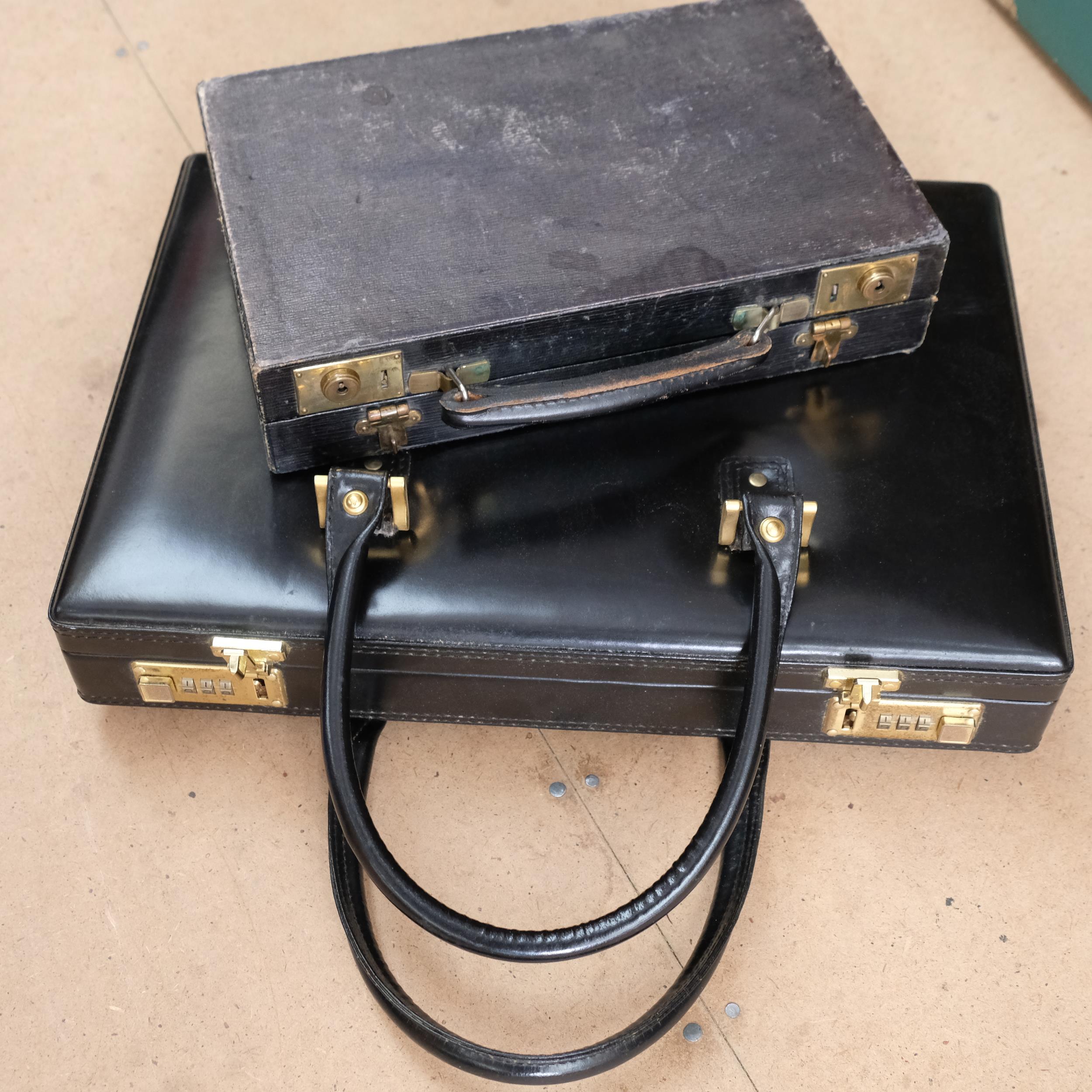 An early 20th century travelling stationery case, with fitted brass inkwell, and a lady's black - Image 2 of 2