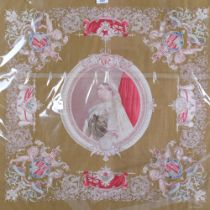 A commemorative Queen Victoria silk scraf, by Cosmanos, 73cm x 74cm, and another depicting Their