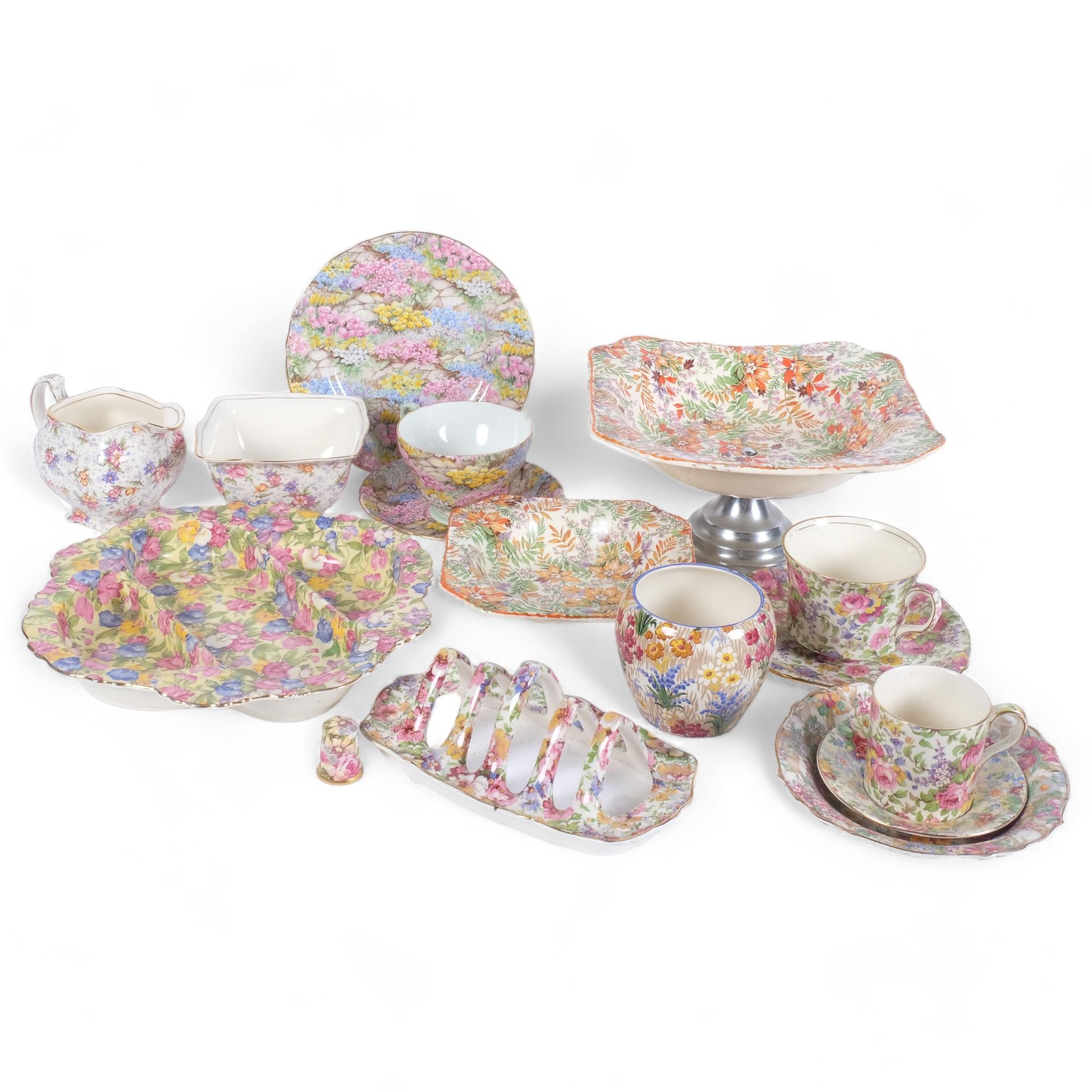 Various 1930s and later chintz teaware, including Royal Winton jug and bowl, Shelley cup saucer