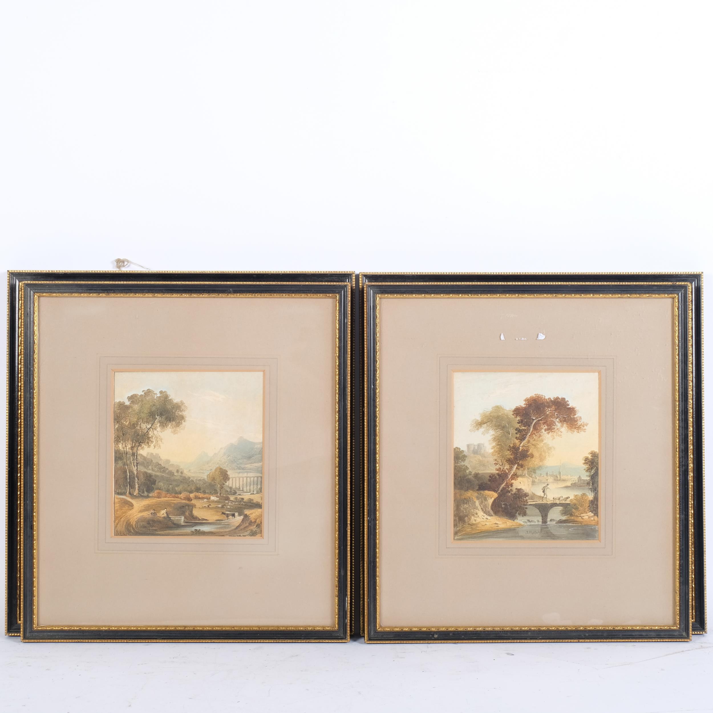 J Oldfield, pair of 19th century rural landscapes, watercolour, signed, 14cm across, framed, and a - Image 2 of 2