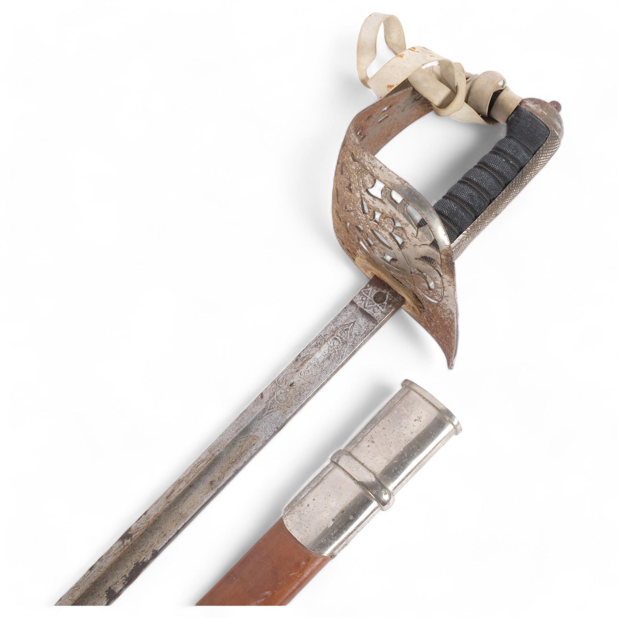 A George V 1897 pattern infantry Officer's sword, Hobson & Sons, having etched blade and shagreen
