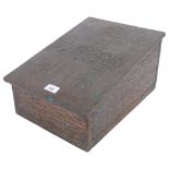A copper-clad wooden Art Nouveau "Slippers" box, L39cm