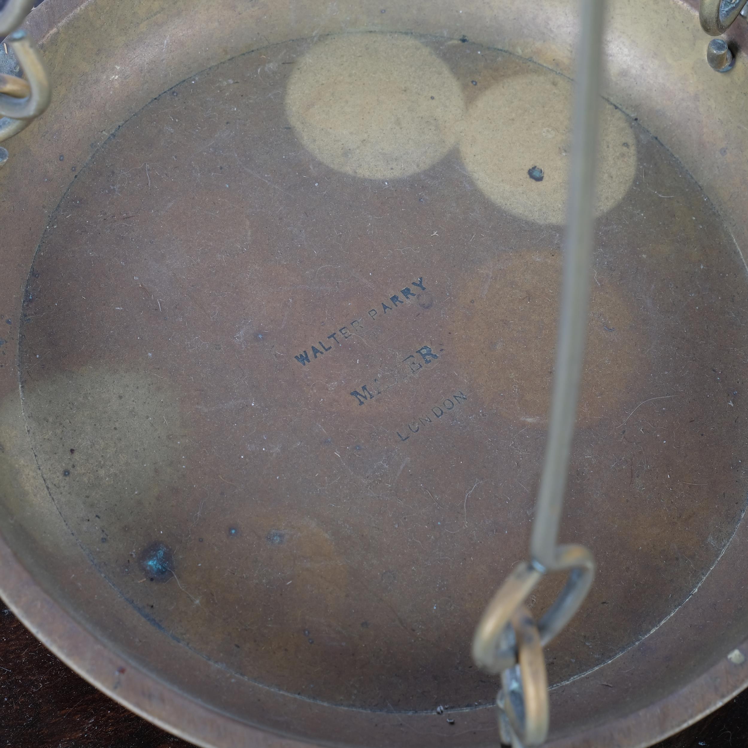 A large Antique brass balance scale and weights, on stained wood plinth, H77cm - Image 2 of 2