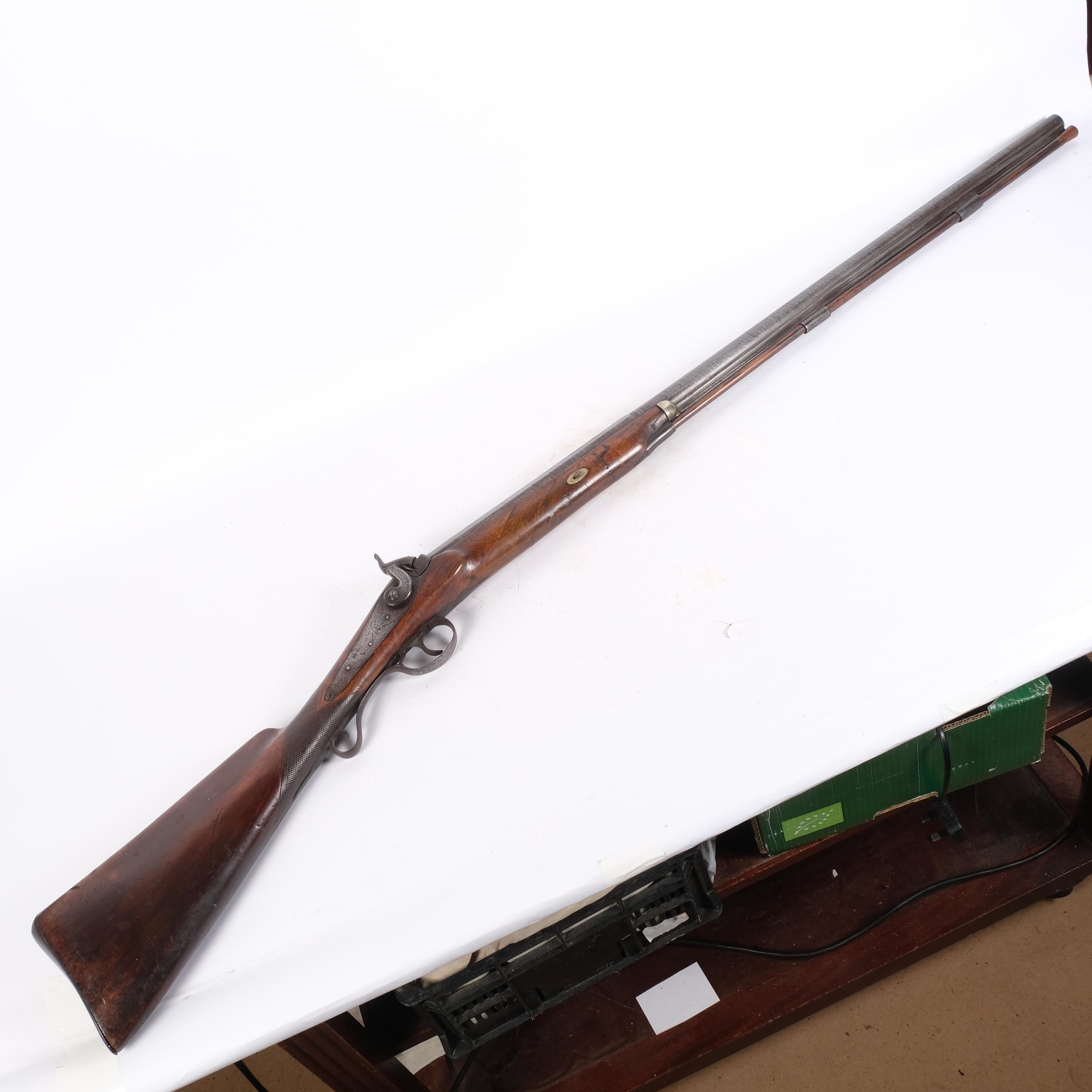 A 19th century percussion rifle, with ram-rod, single bore, no identifying maker's marks, L122cm - Image 2 of 2