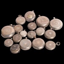 17 various English and Continental silver marked fob and pocket watch cases, 16.9oz gross No