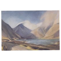 W Heaton Cooper, colour print, wind and sun, Wastwater, 46cm x 57cm