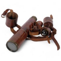 A Second World War 3-draw brass telescope, with leather covering, by Broadhurst. Clarkson &