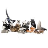 14 various USSR porcelain animal and bird ornaments, including a seal, H12.5cm