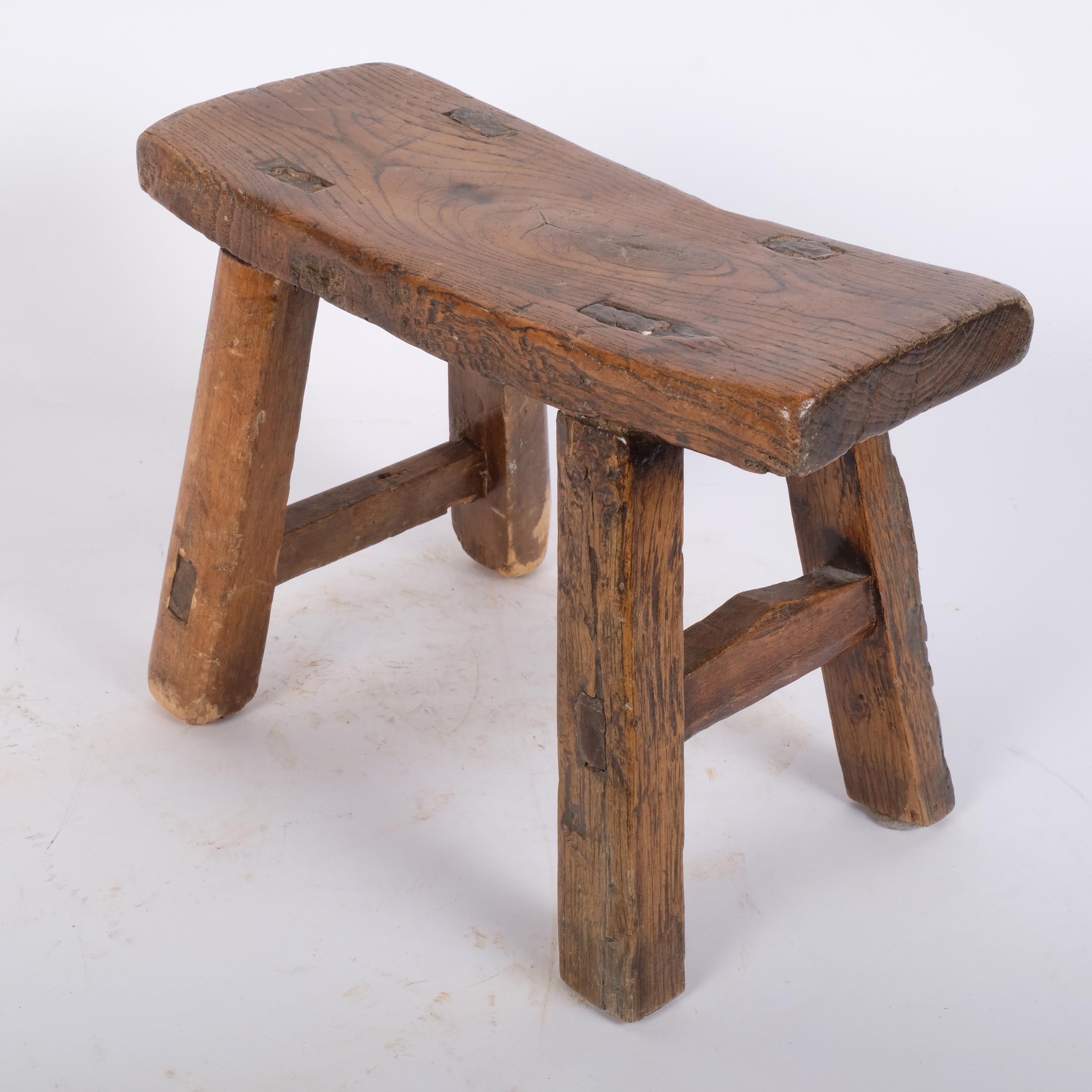 A small 19th century elm stool, 26.5cm x 19cm - Image 2 of 2