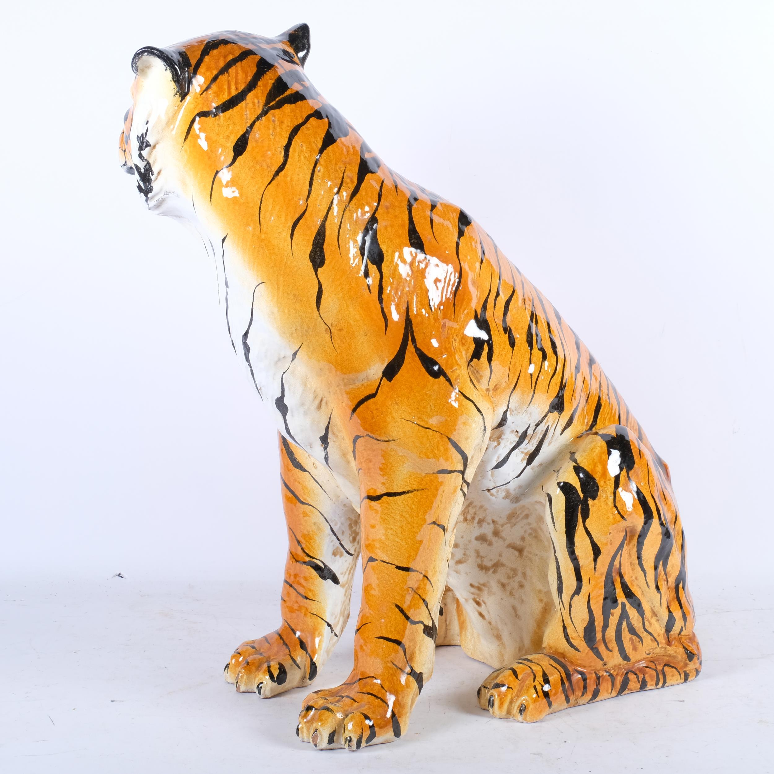 A glazed clay sculpture of a seated tiger, H57cm - Image 2 of 2