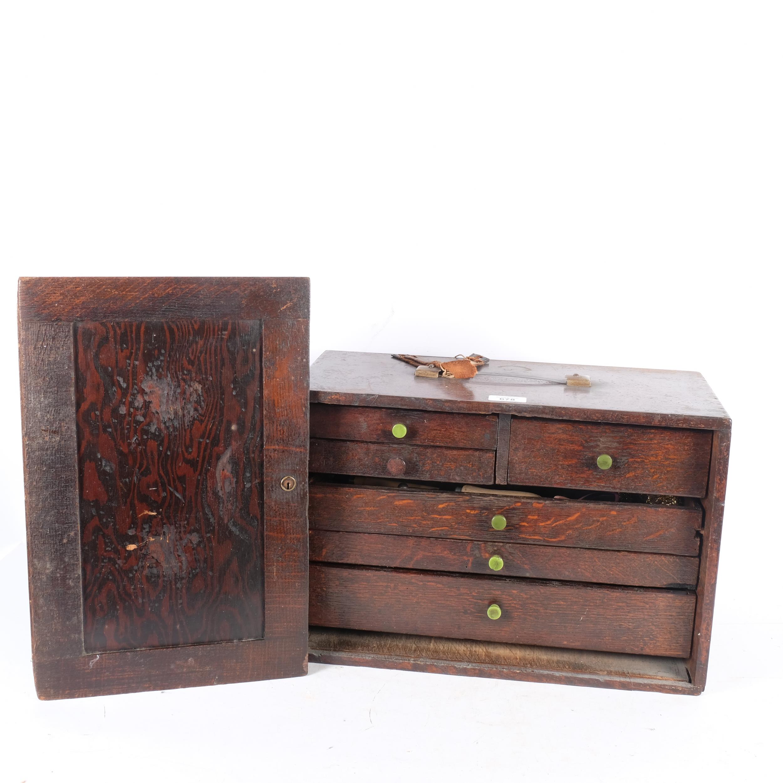 An oak engineer's chest of drawers and contents, W44.5cm - Image 2 of 2