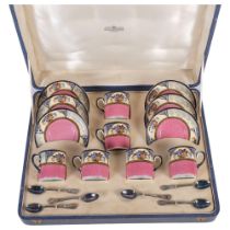 A cased presentation set of coffee cans and saucers by Wedgwood & Co, in Melody pattern, with 6