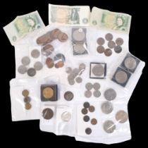 A collection of British pre-decimal and other coins, and banknotes