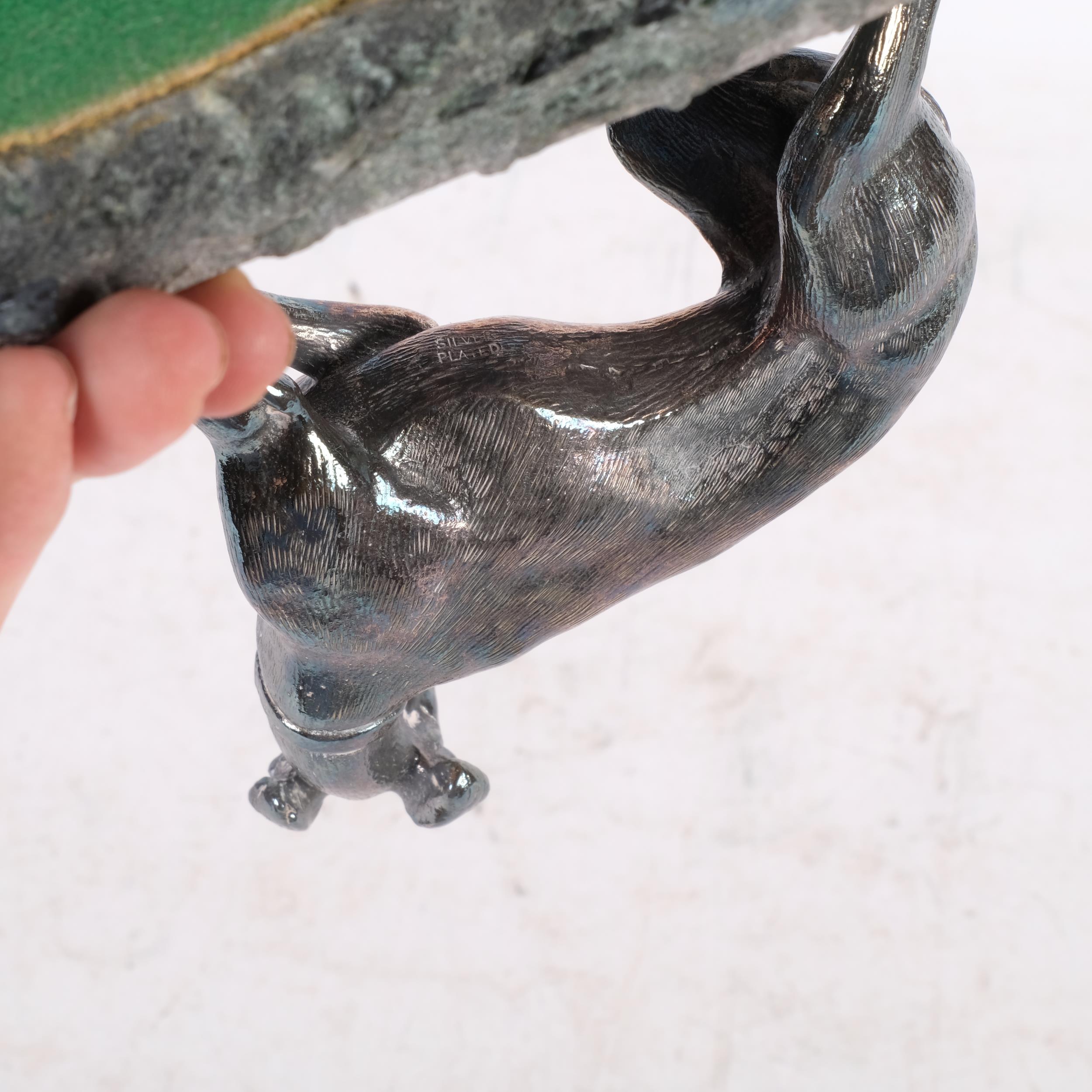 A silvered metal study of a Greyhound, on polished stone plinth, H15cm overall - Image 2 of 2