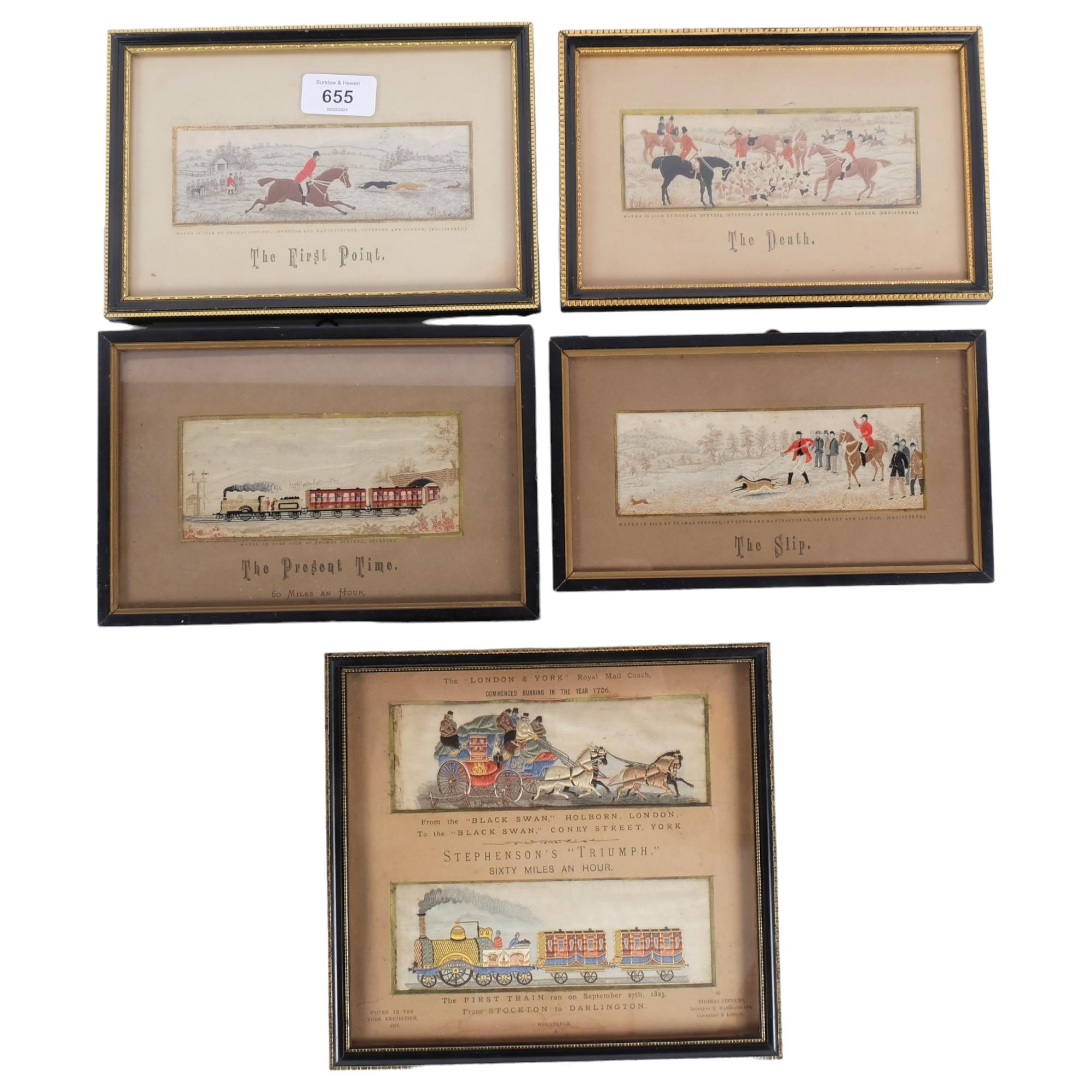 3 Stevengraphs depicting hunting scenes, and 2 depicting Stephenson's "Triumph", and another - Image 2 of 3