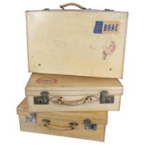 A group of 3 Vintage pig-skin suitcases, largest 56cm x 19cm x 36cm, various have labels from