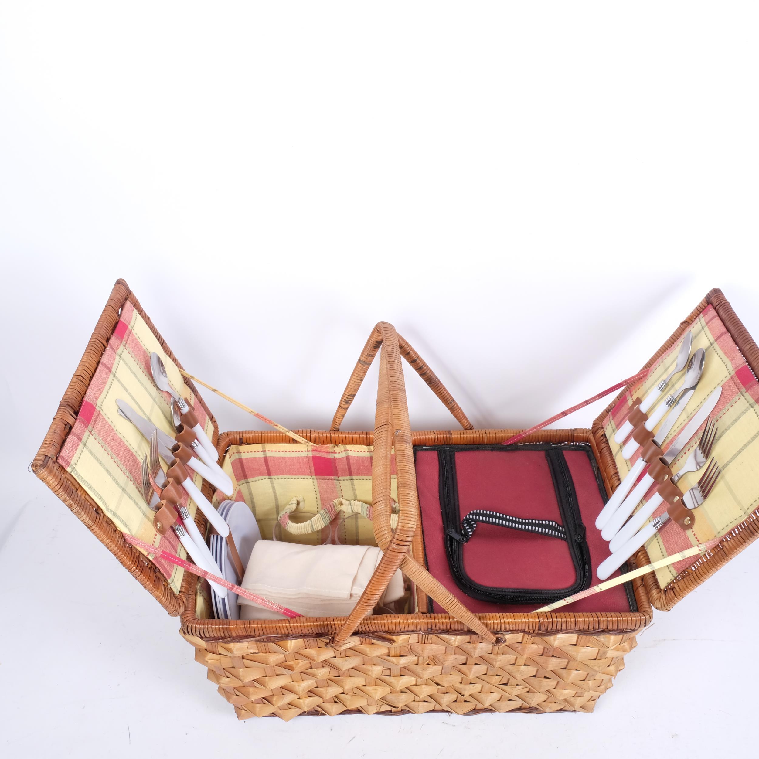 A wicker picnic basket with contents, together with 3 other wicker baskets - Image 2 of 2