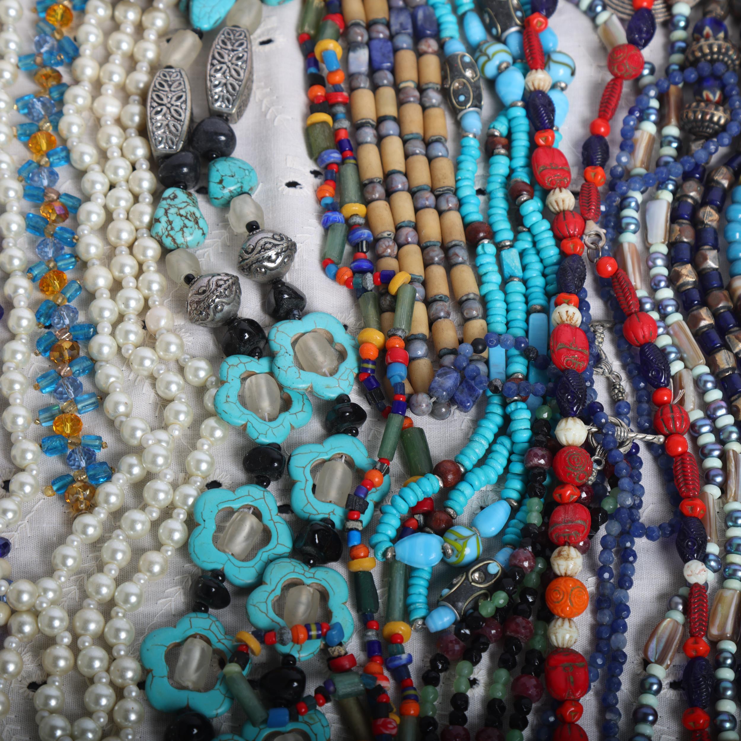A tray of Vintage and other costume necklaces, including lapis lazuli, turquoise, a coral scarab and - Image 2 of 2