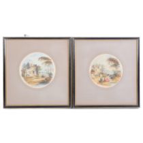 J Oldfield, pair of 19th century rural landscapes, watercolour, signed, 14cm across, framed, and a
