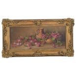 Oil on canvas, still life vase and flowers, gilt-framed, 70cm x 37cm, overall