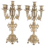 A pair of ornate cast-brass 5-light candelabra, H41cm